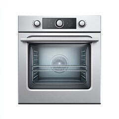Obraz premium A sleek, modern oven with a stainless-steel finish, featuring a transparent door and two racks for baking and cooking.