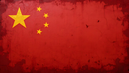 The flag of China on a weathered wall, a symbol of national pride and history