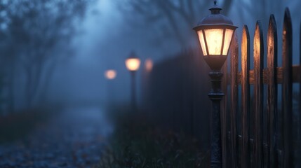 Foggy path lantern lighting