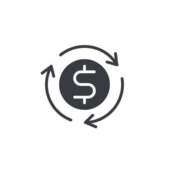 Arrows moving through a dollar sign vector icon