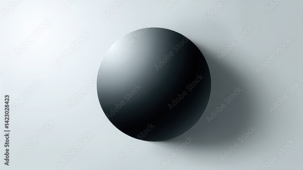 Poster a dark gray sphere with a gradient of light on a white background casting a soft shadow to the right