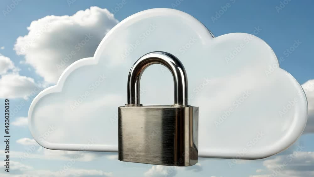 Poster a cloud with a padlock symbolizes security and privacy in digital communications.