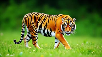 Fototapeta premium Royal Bengal Tiger in Green Grass