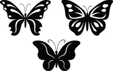 Elegant black butterfly silhouettes set on white background for design and decorative purposes for various creative projects