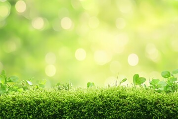 Obraz premium Green Moss with Plants Against Blurry Bokeh Background