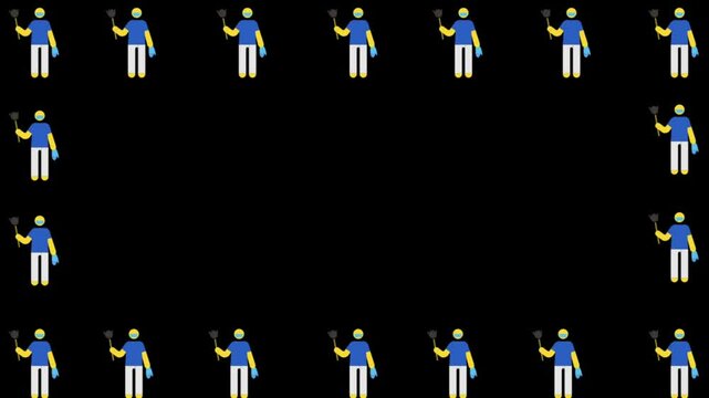 cleaners with broom icons frame design.
