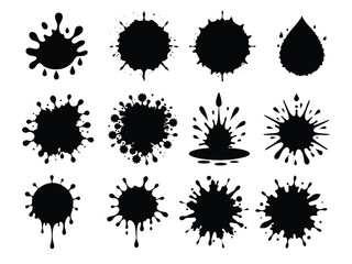 Ink splashes, blots, and stains vector illustration set