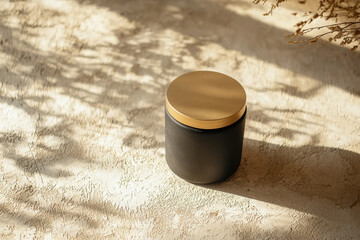 Black Beauty Jar Mockup on Soft Textured Beige &ndash; Commercial Photo