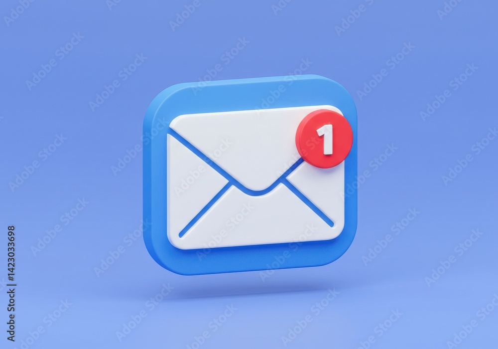 Fototapete a stylized notification icon with an envelope and a red circle indicating one new message received