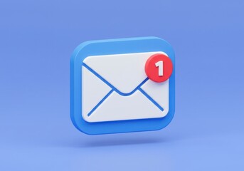 A stylized notification icon with an envelope and a red circle indicating one new message received
