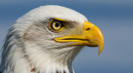 Obraz premium Eagle Head Profile with Sharp Yellow Beak and Intense Eye