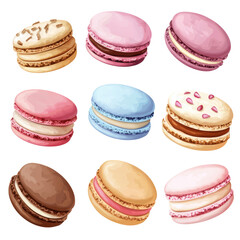 Fototapeta premium A colorful assortment of macarons in various flavors and designs, showcasing their smooth texture and delicate appearance.