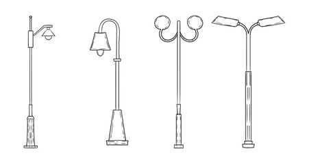 Vintage Garden Lamp draw in line art. Vector illustration of isolated design style on white background.