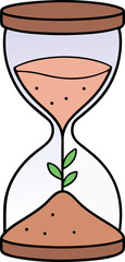 Hourglass Vector Illustration with Soil and Growing Plant Inside — Symbolic Nature and Time Concept in Flat Style for Eco-Friendly, Environmental, and Sustainable Design Projects