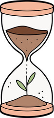 Hourglass Vector Illustration with Soil and Growing Plant Inside — Symbolic Nature and Time Concept in Flat Style for Eco-Friendly, Environmental, and Sustainable Design Projects