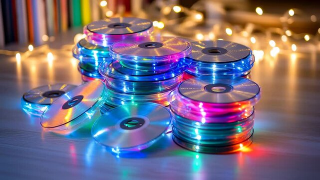 Colorful CDs with LED Lights in a Festive Arrangement