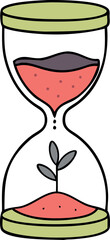 Hourglass Vector Illustration with Soil and Growing Plant Inside — Symbolic Nature and Time Concept in Flat Style for Eco-Friendly, Environmental, and Sustainable Design Projects