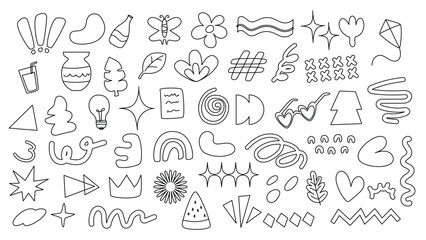 Doodle Outline Vector Pack – Fun Black & White Hand-Drawn Icons for Coloring or Custom Design