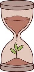 Hourglass Vector Illustration with Soil and Growing Plant Inside — Symbolic Nature and Time Concept in Flat Style for Eco-Friendly, Environmental, and Sustainable Design Projects
