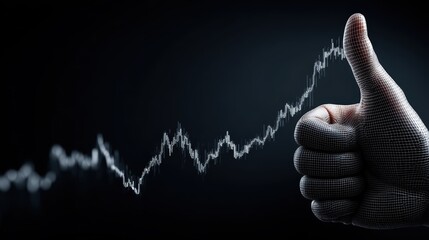 Abstract image of a rising line graph with a large thumb superimposed, symbolizing upward trend and success - achievement performance career development