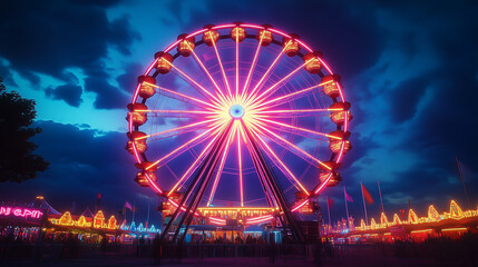 Nighttime Splendor of Oktoberfest Ferris Wheel in Munich &ndash; Capturing the Essence of Bavarian Festivity and Lights