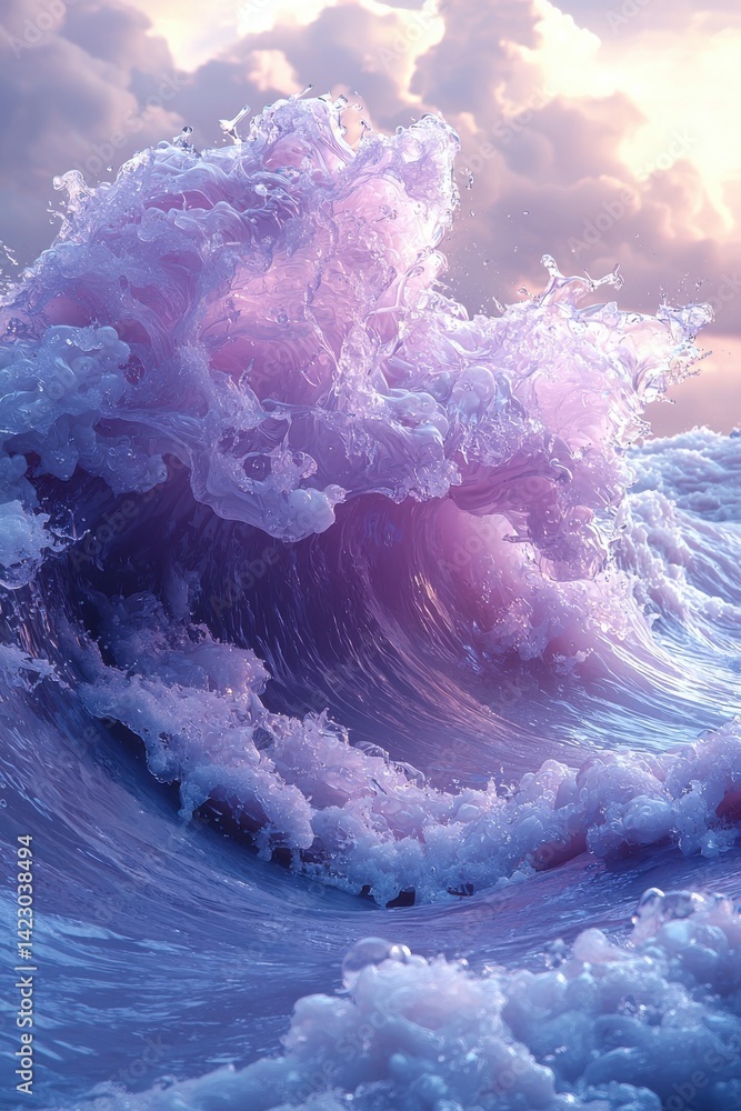 Poster abstract 3d render of soft purple waves with sparkling details