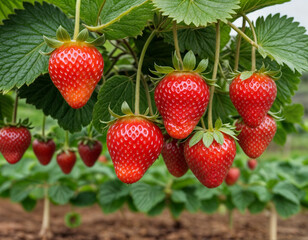 Strawberries, which are seasonal fruits in winter, hang abundantly. Strawberry farm's strawberry image. High-resolution editing photo source.