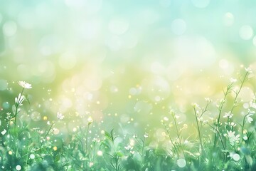 Obraz premium White Flower Meadow with Bokeh Lights