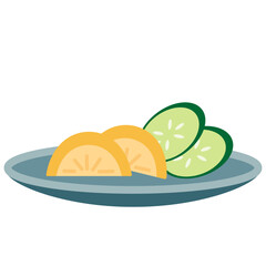 皿に盛った沢庵ときゅうりの漬物のイラスト