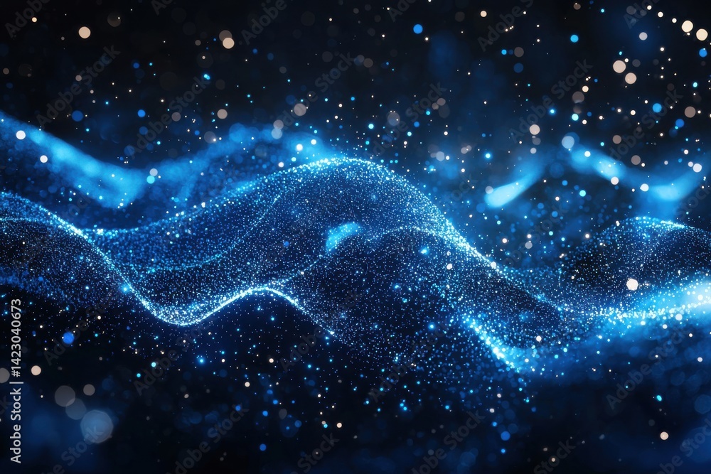 Poster abstract glowing blue digital network background with dynamic particle effects
