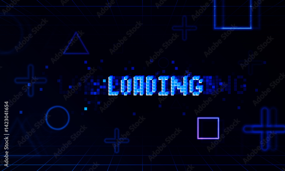 Poster abstract game loading speed light out technology and with neon triangles. hitech communication conce