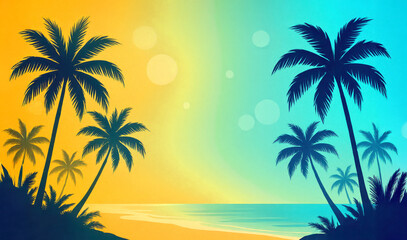 Palm trees on the beach, Summer vacation on a tropical island