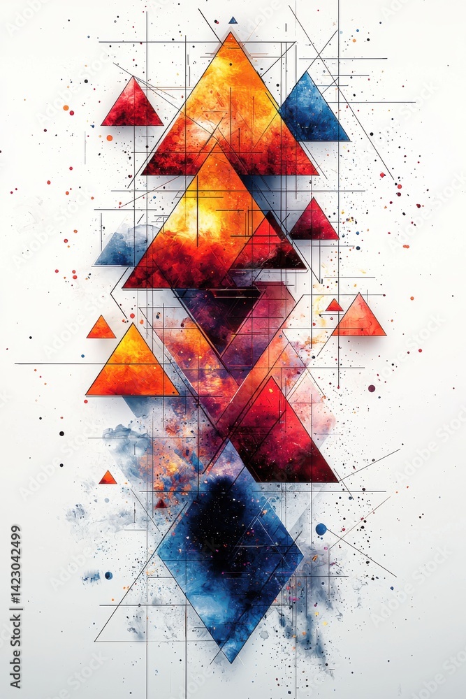 Poster colorful geometric abstract design with vivid triangles and cosmic patterns