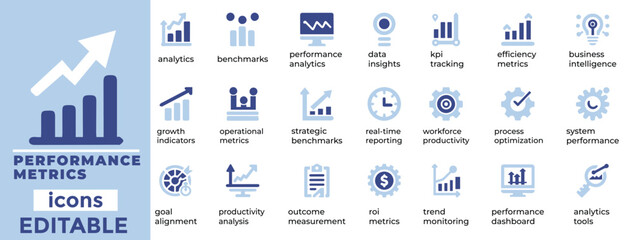 Track success with Performance Metrics vector art ideal for analytics, KPIs, dashboards, UI/UX and business visuals