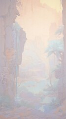 Desert oasis wallpaper painting nature art.