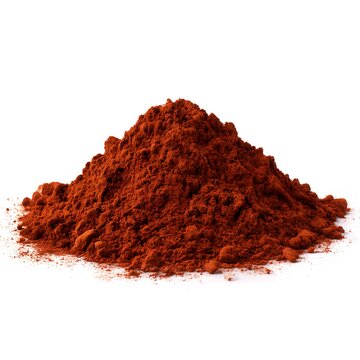 A pile of red iron oxide powder pigment isolated on a white background