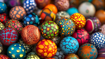 Obraz premium A vibrant collection of handcrafted glass beads with intricate patterns and vivid colors