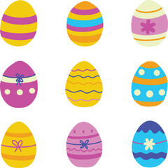 set of cute colorful easter eggs illustration