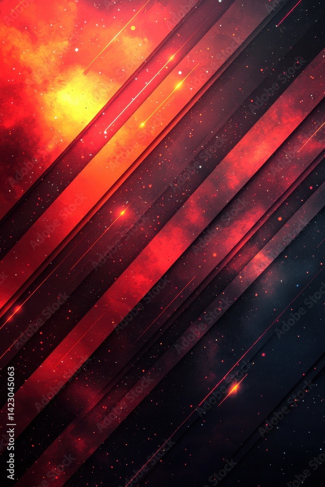 Poster abstract red and black background with glowing diagonal lines and light