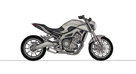 Obraz premium Sleek silver motorcycle design illustration minimalist style automotive engineering
