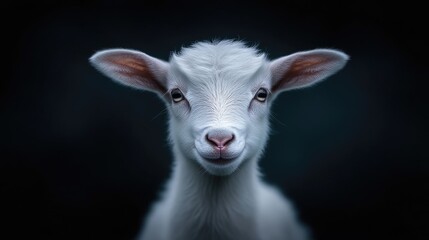 Fototapeta premium A close-up portrait of a fluffy, white lamb. A sweet, innocent expression