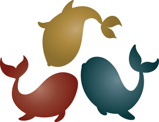 Set of Cute Cartoon Whale silhouettes– Adorable Sea Animal Clipart in gold, maroon, teal Colors for Kids’ Designs, Ocean-Themed Decor, Stickers, Educational Materials, Crafts, and Baby Shower Graphics