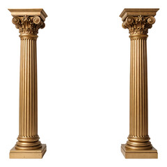 Obraz premium Symmetrical Antique Gold Pillars with Ornate Detailing on Transparent Background