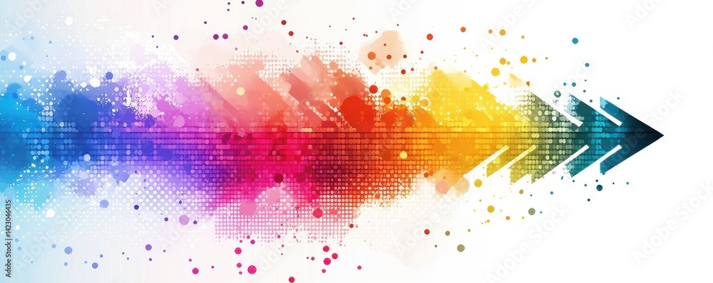Poster colorful abstract arrow with dynamic gradient and dotted texture