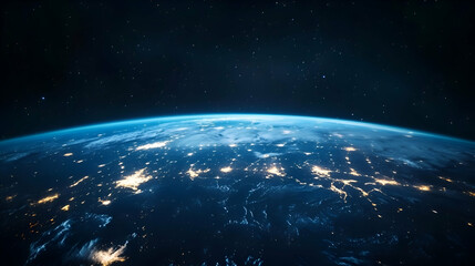 Obraz premium Earth From Space at Night Showcasing City Lights and Atmospheric Glow