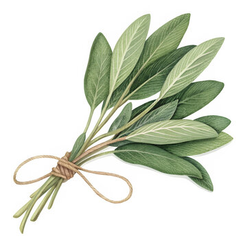 sage leaves tied watercolor style clip art preview