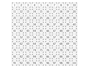 正方形と線を使った数字のデザイン 1~100