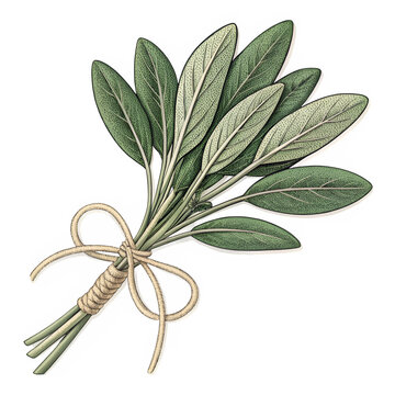 sage leaves tied with twine clip art preview