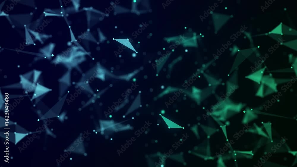 Poster Futuristic geometric double data flow background with connecting dots and lines. Abstract digital background. Big data complex with connections. 3D rendering.