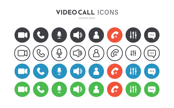 Videocall Icon. Collection of internet conversation buttons. Video chat concept. Big set for your program. Vector illustration isolated on white background.